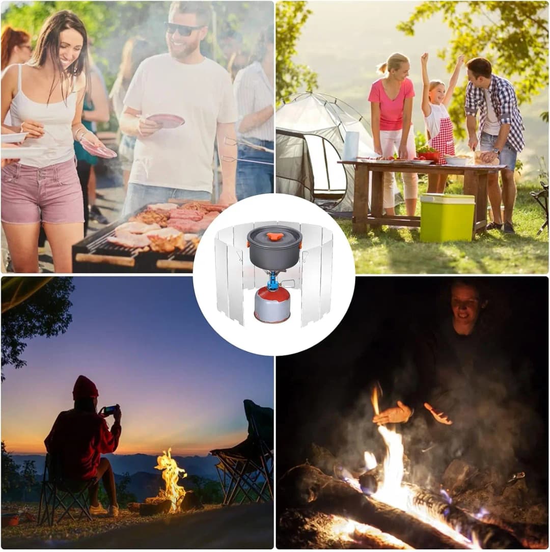 8 Plates Aluminum Windscreen Stove Windshield Wind Shield Outdoor Camping Equipmen Picnic Cooking Windproof Screen - 6