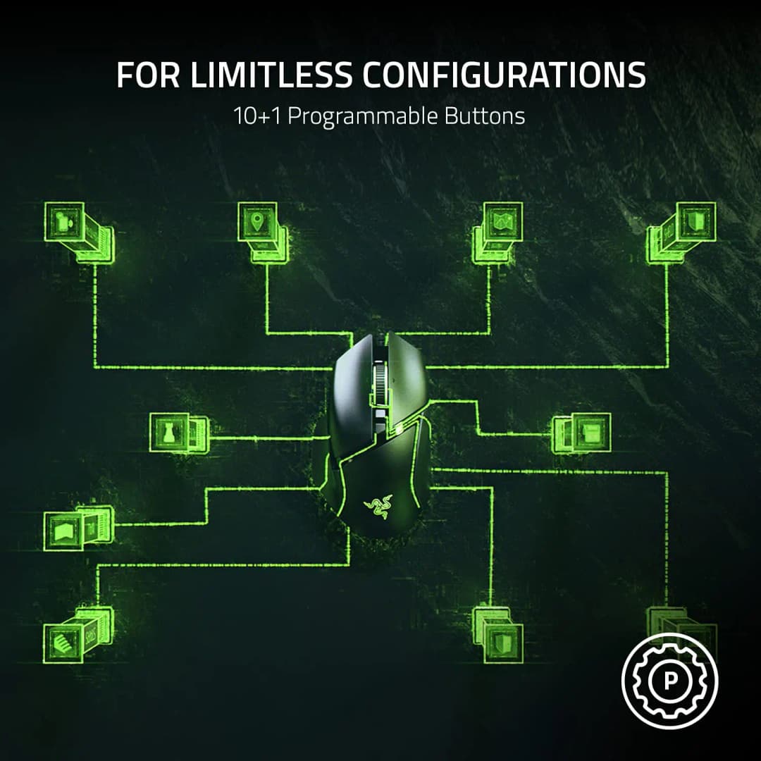 Razer Basilisk V3 Customizable Ergonomic Gaming Mous Chroma RGB Lighting - 26K DPI Optical Sensor - 11 Programmable Buttons - 2