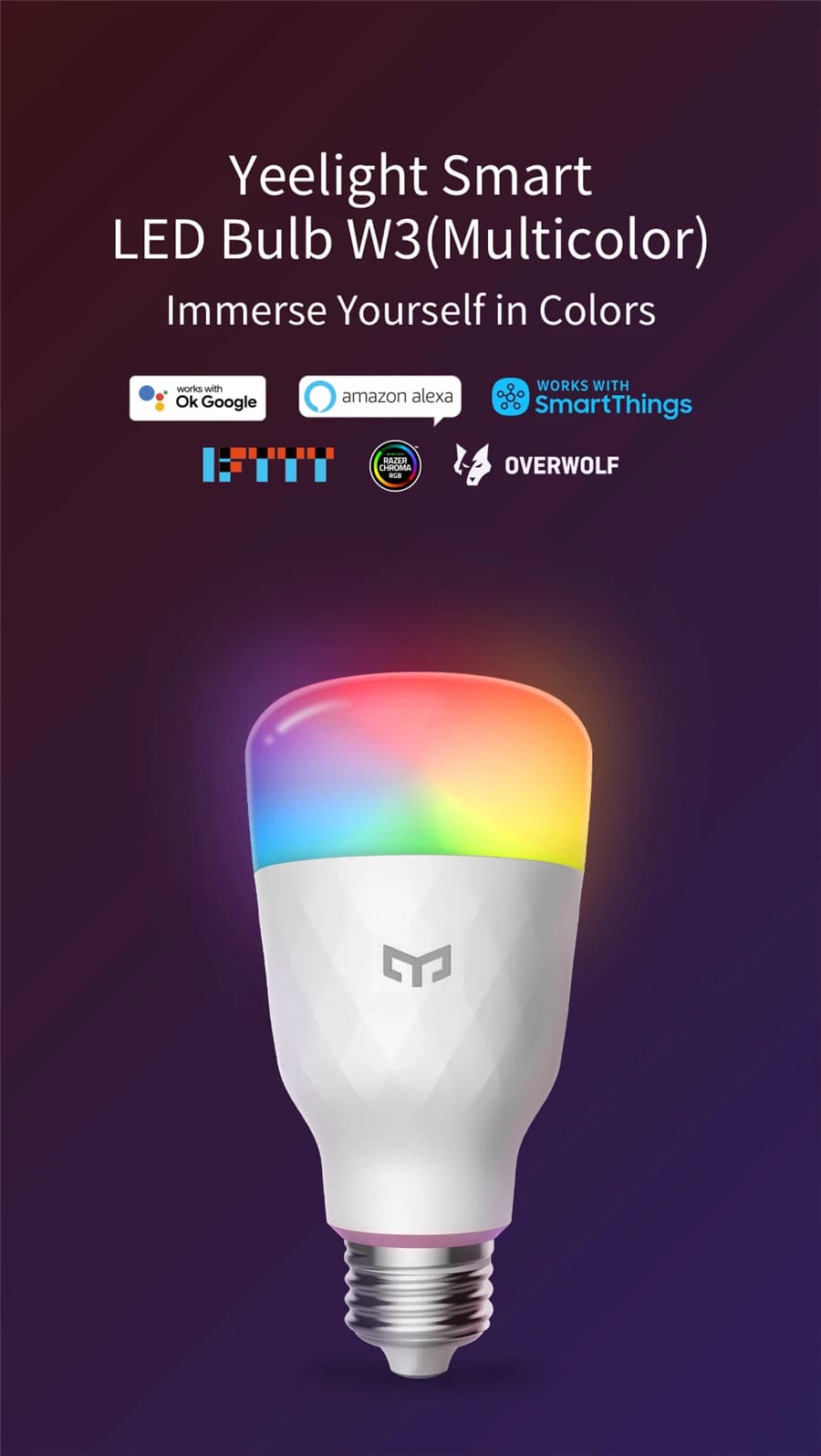 مصباح ليد ذكي Yeelight W3 E26 إضاءة محيطة ملونة/بيضاء تحكم صوتي واي فاي 1700K~6500K متوافق مع Mi Home وAlexa وGoogle SmartThings - 2
