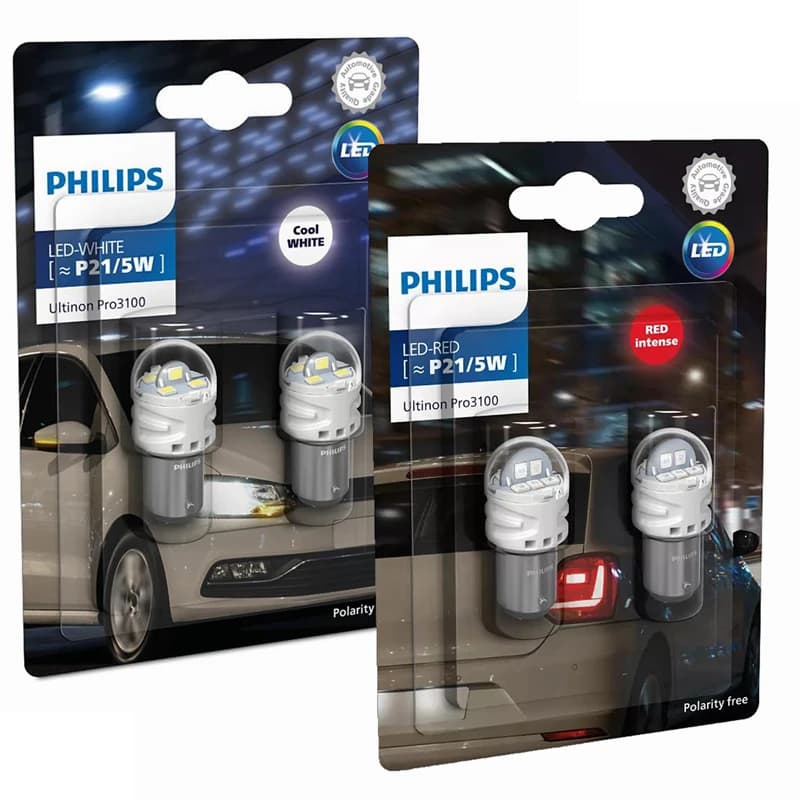 مصابيح إشارات Philips Ultinon Pro3100 LED P21/5W 1157 S25 حمراء بيضاء إضاءة خلفية إشارة توقف ضباب P21W