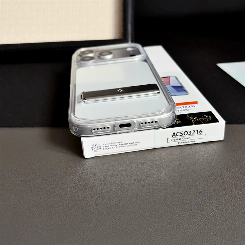 غطاء هاتف Spigen Ultra Hybrid Bracket شفاف لهواتف آيفون 17 برو ماكس و18 و16 و15 و14 و13 و12، حامل صدمات، غطاء خلفي شفاف - 6