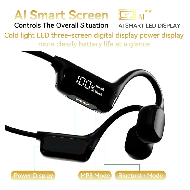سماعات S10 بلوتوث 5.4، توصيل عظمي حقيقي، سماعات موسيقى HIFI، مشغل MP3 سعة 32 جيجابايت، شاشة LED رقمية، مقاومة للماء IPX8 للسباحة - 5