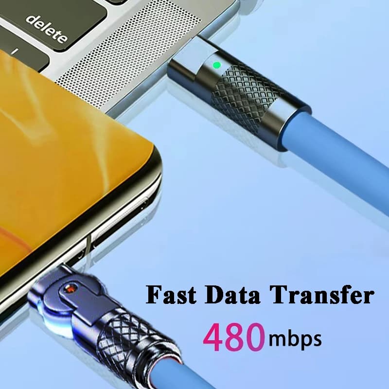 كابل شحن سريع جداً 120 واط 6 أمبير Type C سيليكون مرفق دوار 180 درجة TYPE-C-C بطول 1 متر و2 متر كابل USB C إلى C - 6