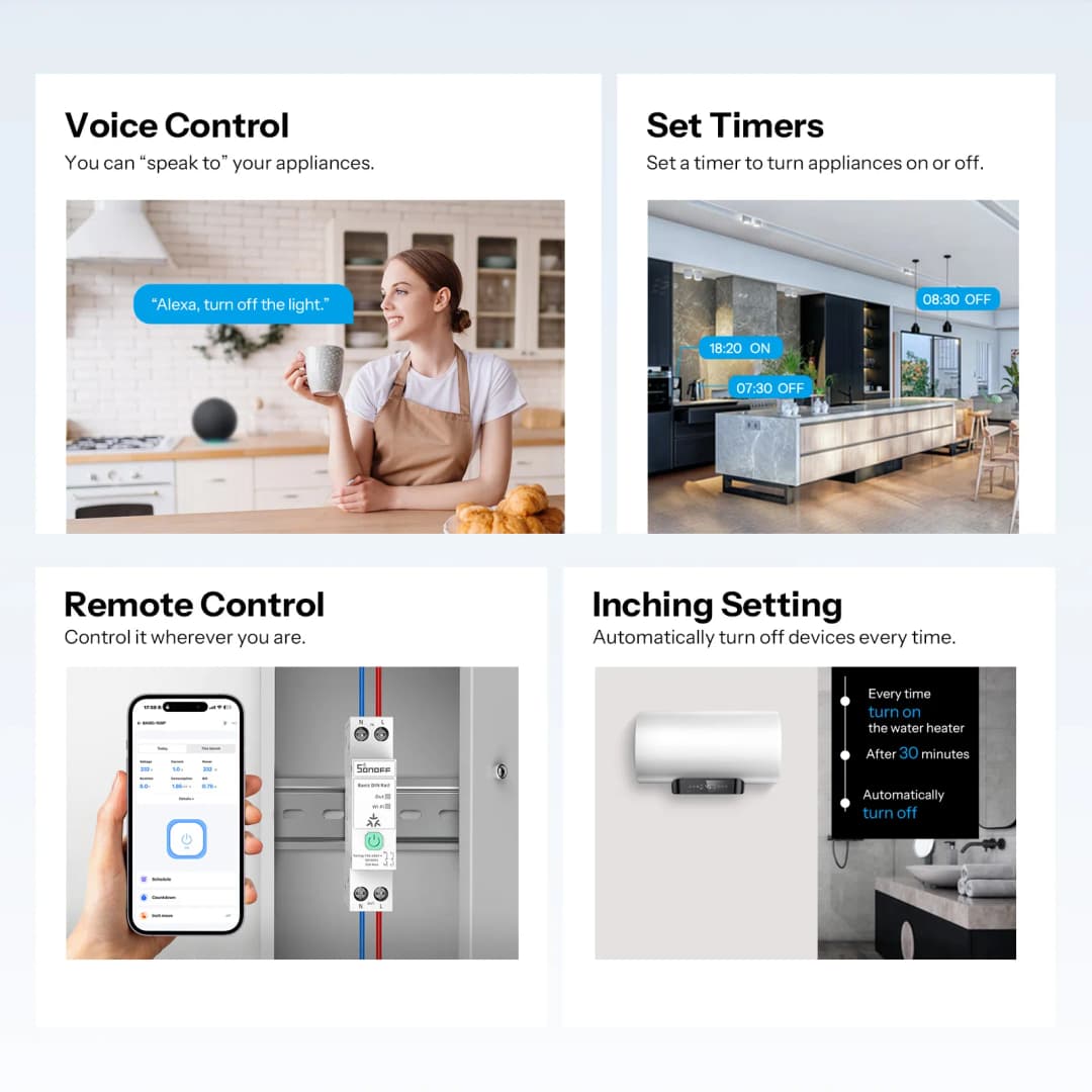 SONOFF BASIC-1GSP قضبان DIN الأساسية إصدار WiFi مع حمولة 32 أمبير وتتبع فاتورة الكهرباء متوافق مع Apple Home - 6