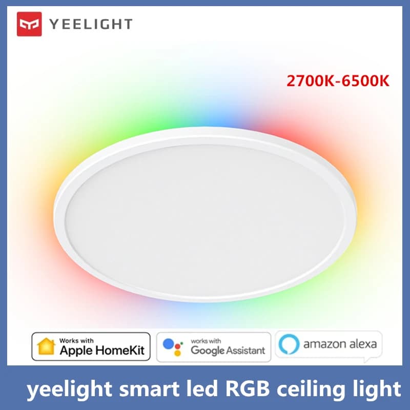 إضاءة سقف ذكية من ييلايت LED RGB واي فاي 24 واط قابلة للتعتيم 2700K-6550K رفيعة جداً تحكم صوتي ذكي تعمل مع تطبيق هوم كيت مي هوم