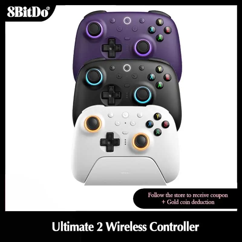 8BitDo Ultimate 2 وحدة تحكم ألعاب لاسلكية 2.4G مع محول 2.4g قاعدة شحن لكمبيوتر Windows 10 11 أندرويد