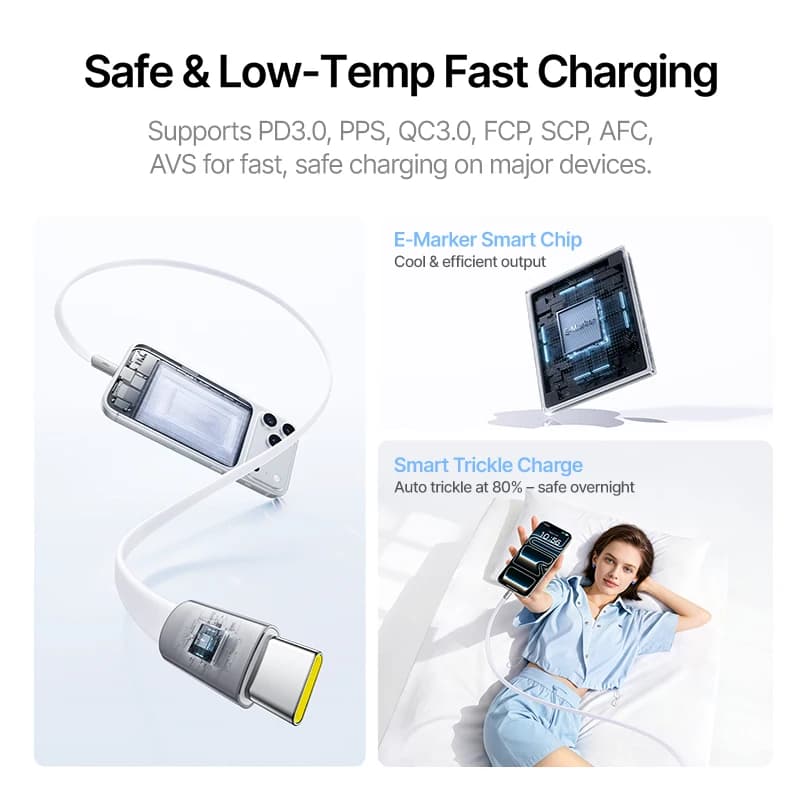 كابل Baseus 240W فائق النحافة من النوع C لهاتف iPhone 17 و16 و15 بلس برو ماكس 5A PD 3.0 كابل شحن سريع لهواتف سامسونج وشاومي - 6