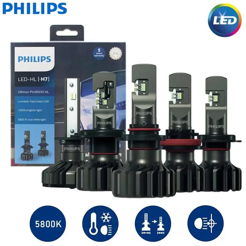 فيليبس ألتنيون برو 9000 H1 H4 H7 LED H11 HB3 HB4 HIR2 كشاف سيارة 9005 9006 9012 5800K أبيض 250% ساطع LED مصابيح أوتوماتيكية