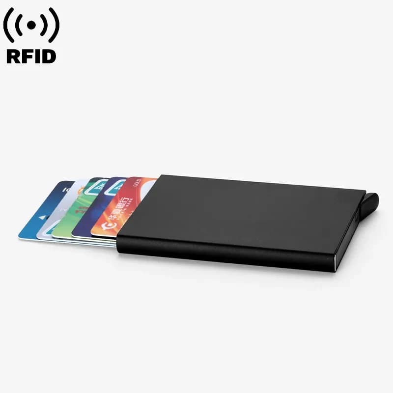 محفظة ذكية مع حماية RFID، حامل بطاقات معدني رقيق، محفظة صغيرة سوداء للرجال والنساء