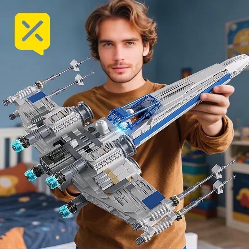مجموعة مكعبات بناء مقاتلة الفضاء TOYLINX X-Wing مع إضاءة LED ومركبة فضائية ميكانيكية مع طوب الطيار هدايا