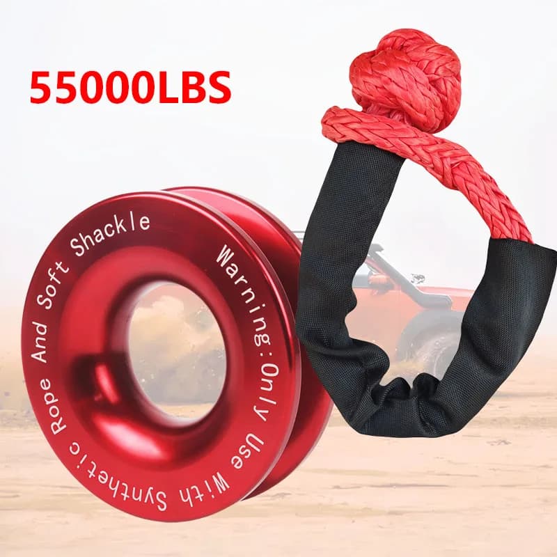 حبل رافعة 55000 رطل صناعي لين + مجموعة خواتم استرداد قيود متينة مع غطاء واقي لشاحنة استرداد مركبة