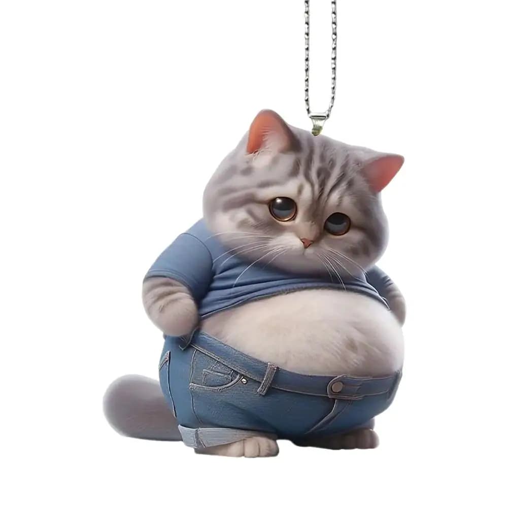 سلسلة مفاتيح جرو سمين مسطحة من الأكريليك على شكل كلب كرتوني زينة مرآة سيارة حقائب ظهر قلادة معلقة لديكور المنزل - 2