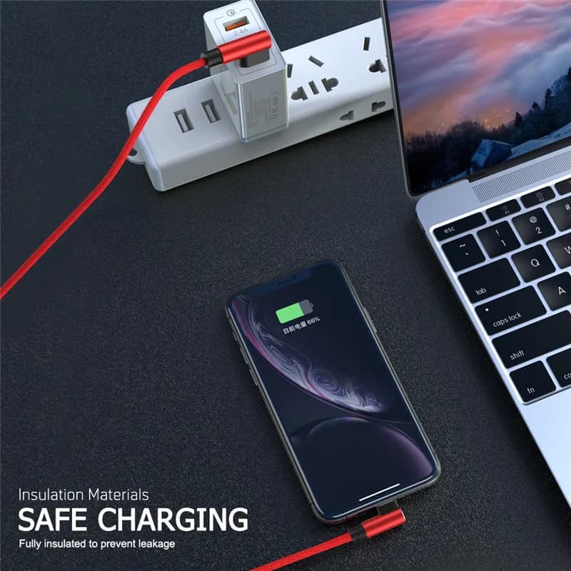 90 Degree Fast Charge USB Cable For iPhone 14 13 12 11 Pro X XS Max 5 SE 6S 7 8 Plus Wire Origin Long 3M Elbow Charger Data Cord - 6