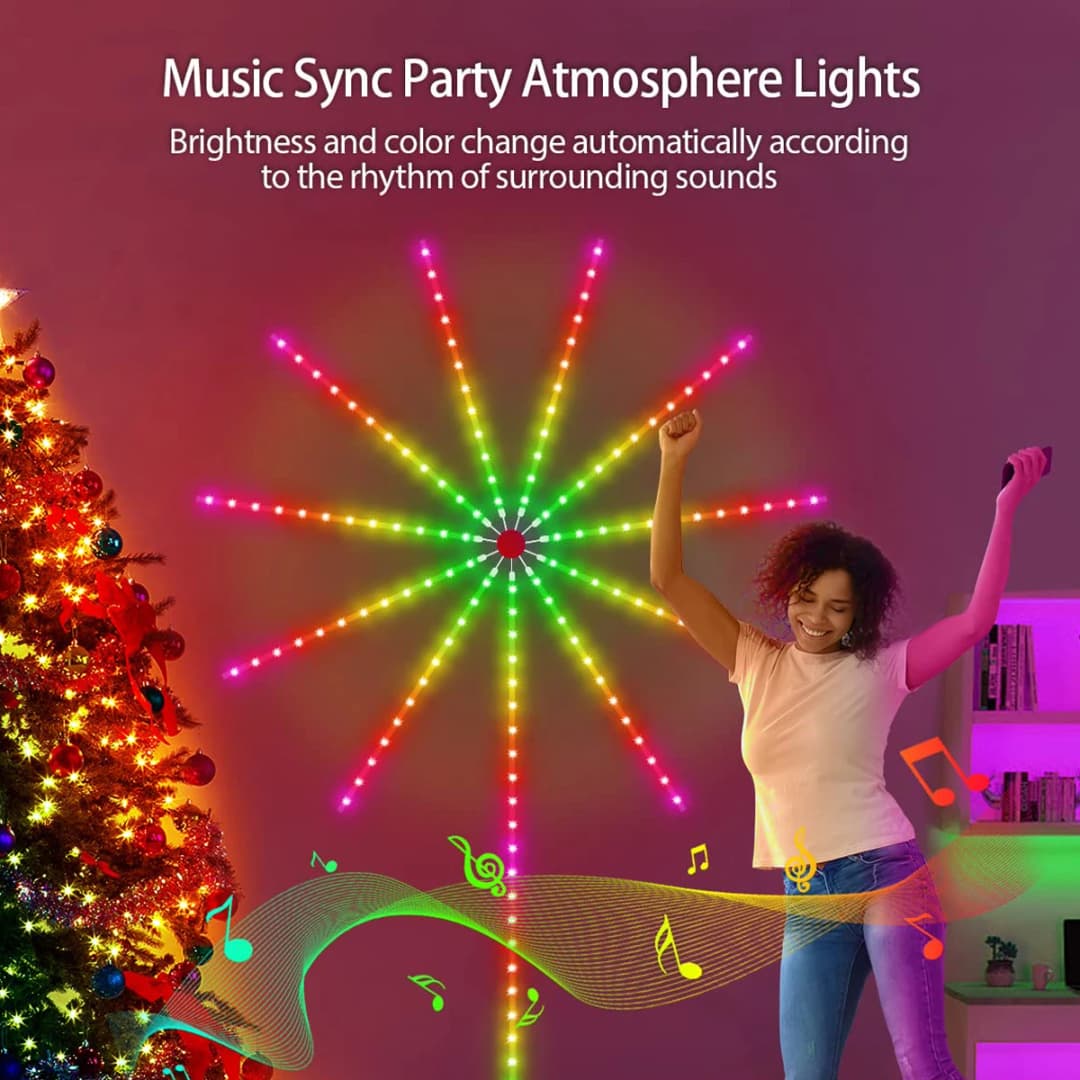 RGBIC Firework Strip Lights LED Bluetooth APP Control Neon Strip USB 5V Changing Smart Lamp Sync Music Bedroom Decor Dream Light - 2