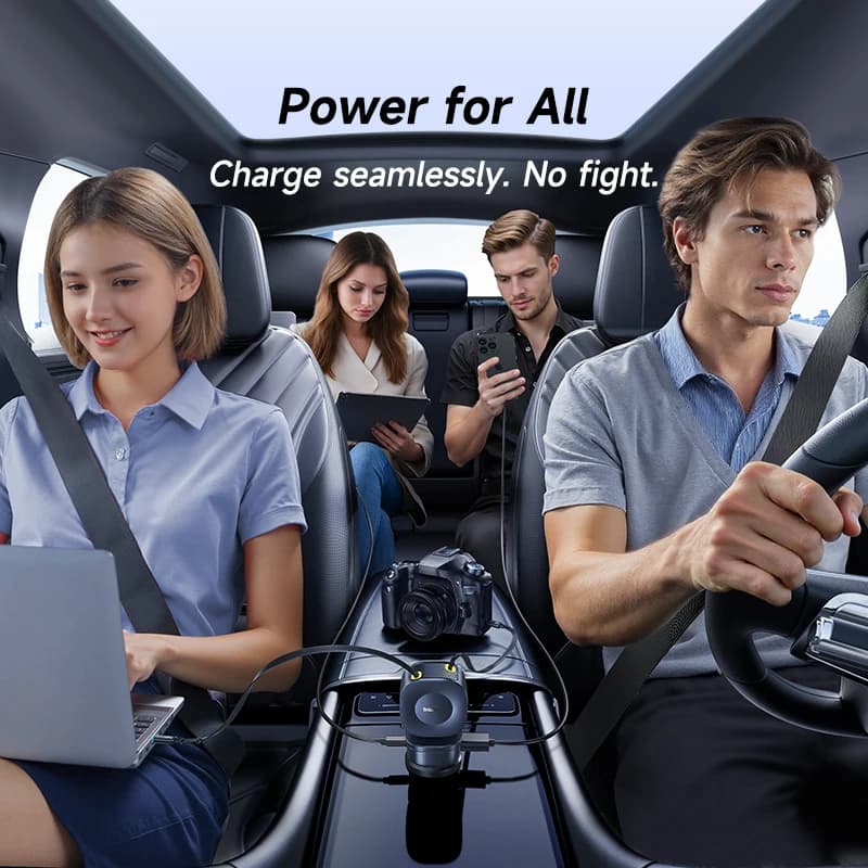 شاحن سيارة Baseus بقوة 240W مع 4 منافذ وكابل قابل للسحب وشحن سريع USB Type-C لجهاز Samsung و iPhone و Xiaomi - 6