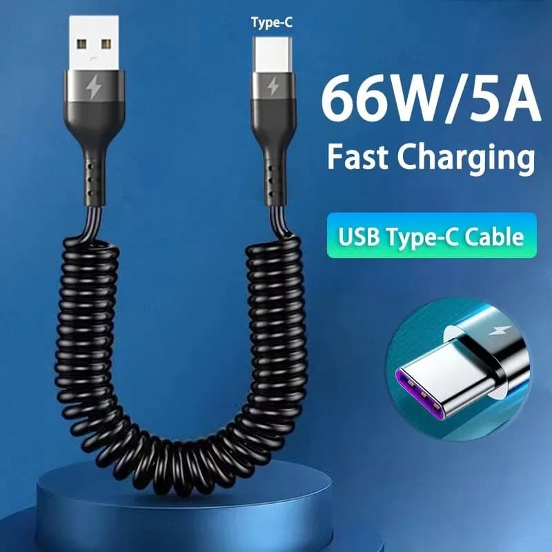 USB نوع C 66 واط سيارة 5A شحن سريع نوع C إلى نوع C كابل تلسكوبي آيفون 15 سامسونج هواوي Xiaomi Redmi OnePlus