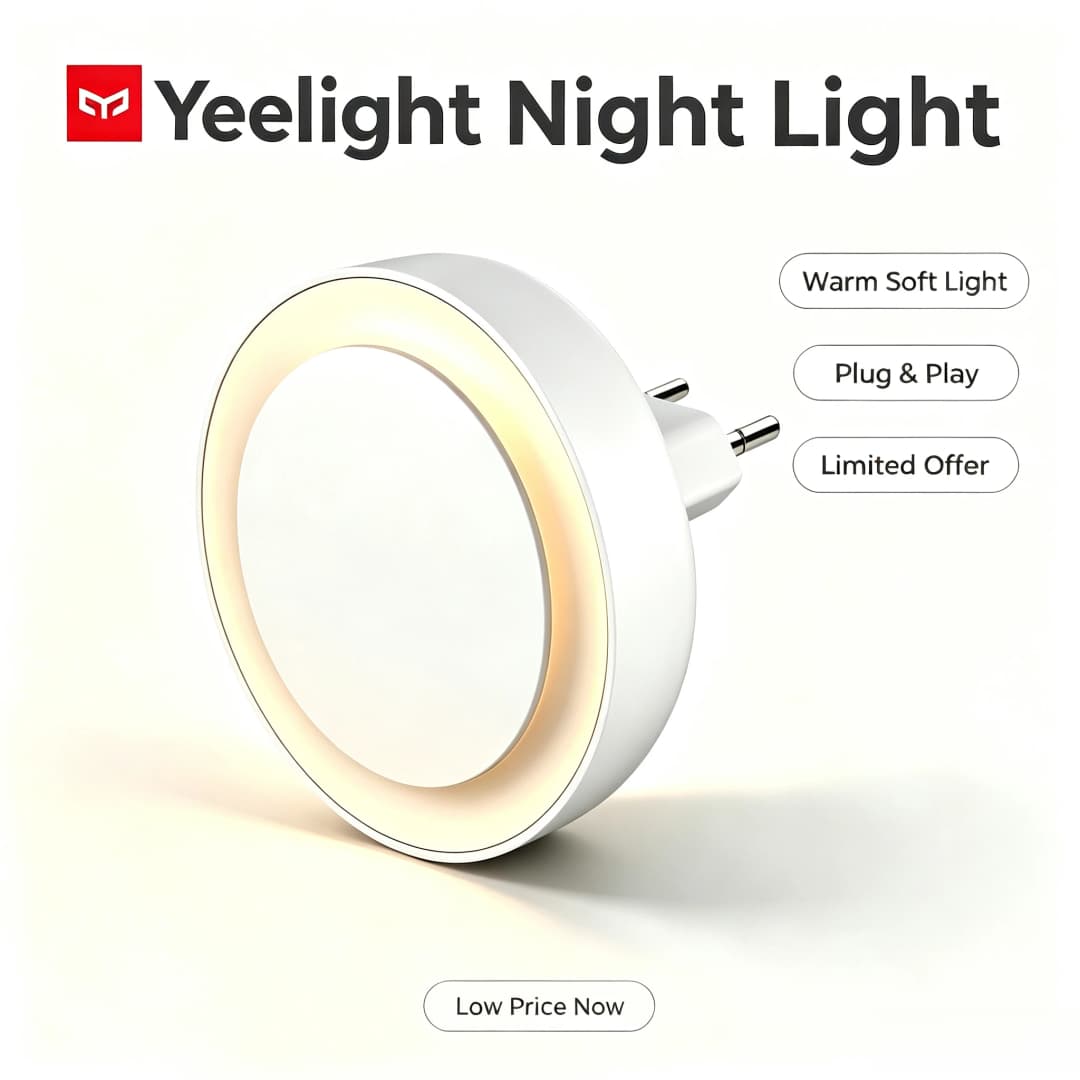 إضاءة ليلية ذكية Yeelight قابلة للتوصيل، تعريف ذكي، توفير الطاقة، مستشعر إضاءة منخفض الطاقة، قابس EU