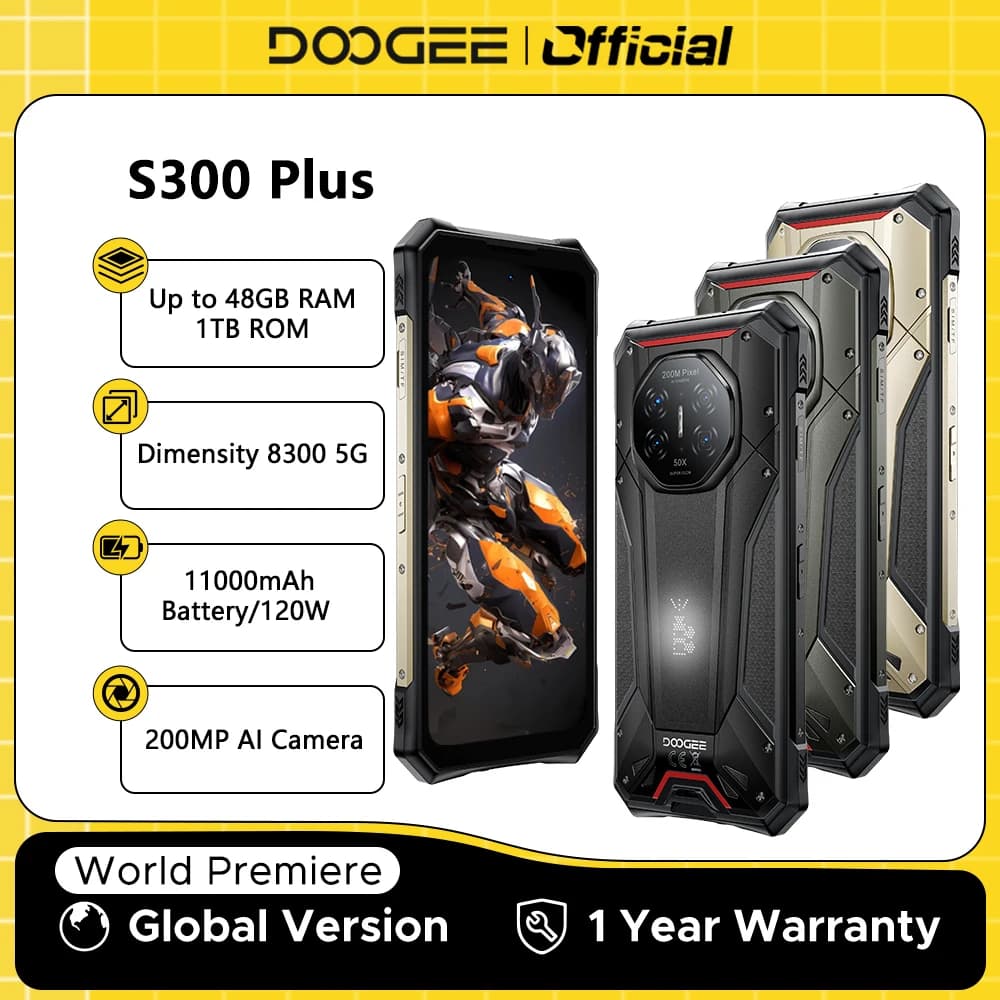 هاتف DOOGEE S300 Plus 5G متين، نظام أندرويد 16، شاشة LED، ذاكرة وصول عشوائي 12 جيجابايت، سعة تخزين 1 تيرابايت، بطارية 11000 مللي أمبير، شحن سريع 120 واط، شاشة 6.78 بوصة