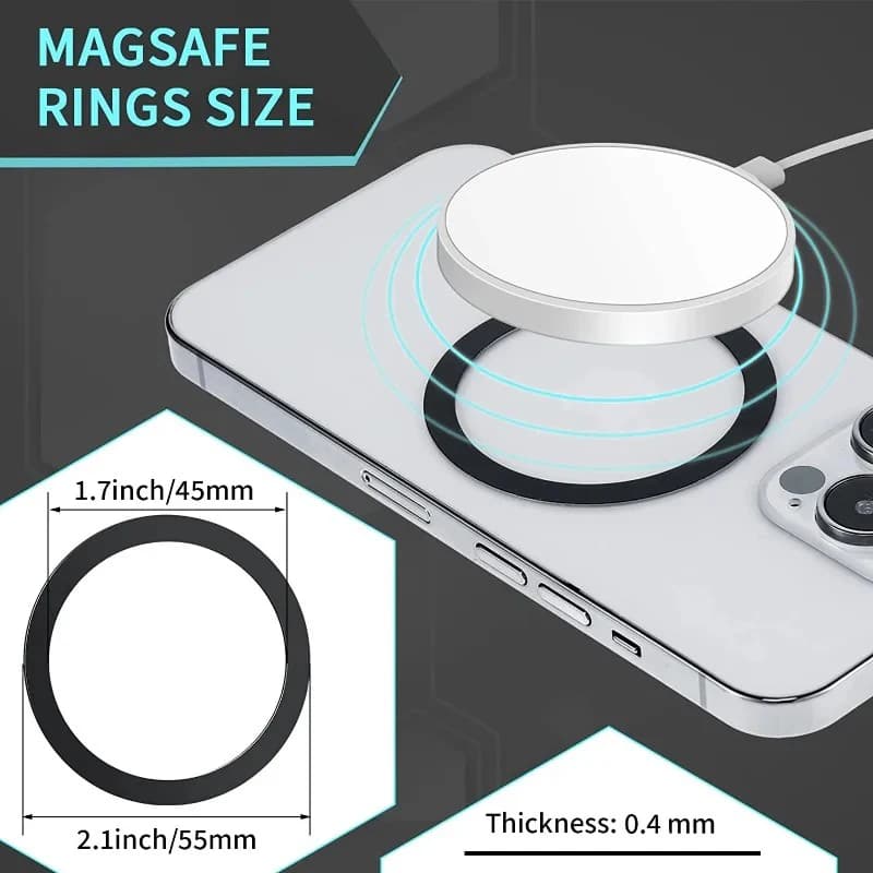 10 قطع لوحة معدنية مغناطيسية مع حلقة وملصق حديدي للشحن اللاسلكي المتوافق مع Apple Magsafe - 5