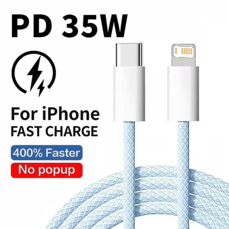 كابل شحن سريع مضفر 35 واط PD لهواتف آيفون 13 14 برو ماكس 11 12 ميني X XR XS ماكس 7 8 بلس كابلات بيانات USB-C سريعة الشحن 1 متر 2 متر
