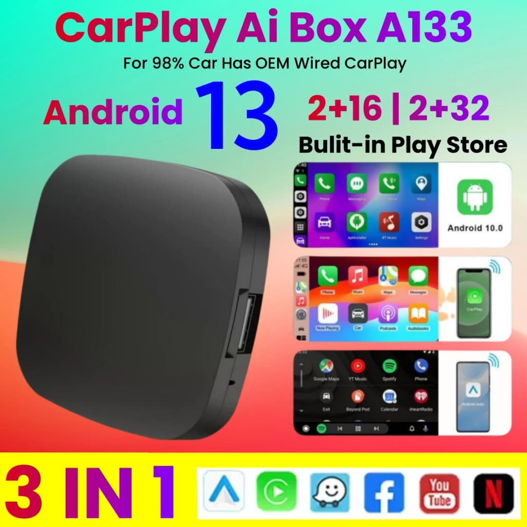 صندوق أندرويد 13 كار بلاي AI كار بلاي لاسلكي أندرويد أوتو واي فاي يدعم نتفليكس ويوتيوب لسيارات نيسان وفولكس فاجن وتويوتا ومازدا وهيونداي وفورد وMG