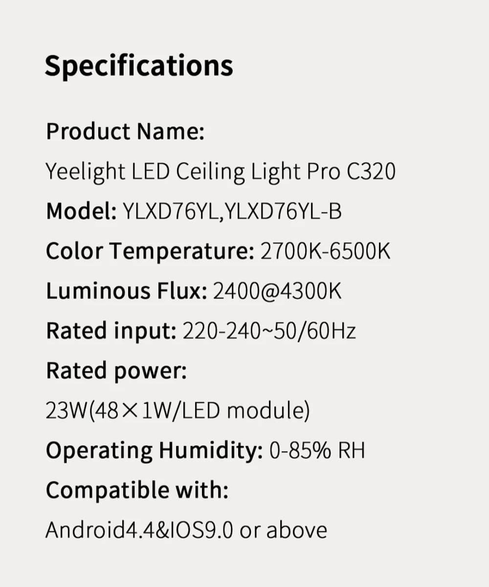 إصدار عالمي: مصباح سقف ذكي Yeelight LED PRO مع اتصال Wifi، قابل للتعتيم، تحكم صوتي ذكي متوافق مع Apple Homekit، درجة حرارة لون 2700-6500 كلفن - 6