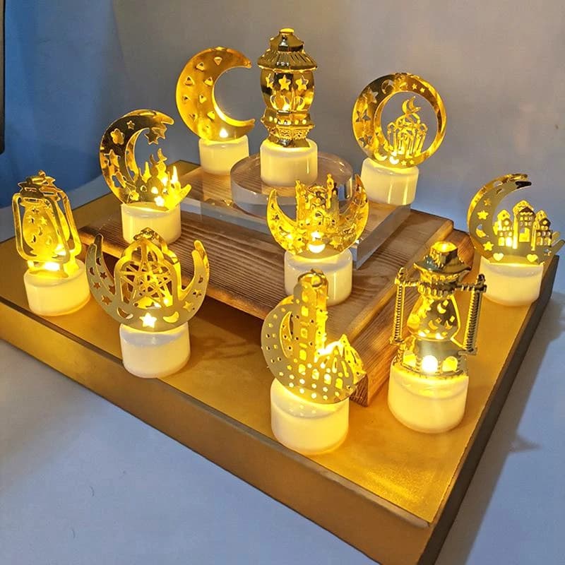 أضواء LED لعيد مبارك، قمر ونجوم وقلاع، ديكور رمضان وعيد الأضحى، زينة منزلية إسلامية