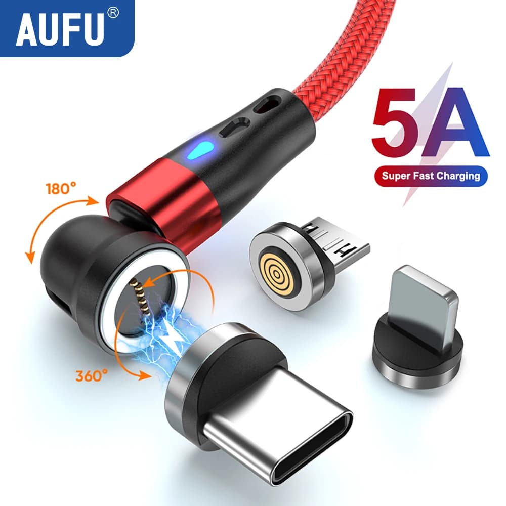كابل AUFU 7Pin 5A من النوع C المغناطيسي لهاتف Xiaomi POCO Redmi سلك شحن سريع مغناطيسي لهاتف iPhone iPad وسامسونج سلك بيانات USB صغير