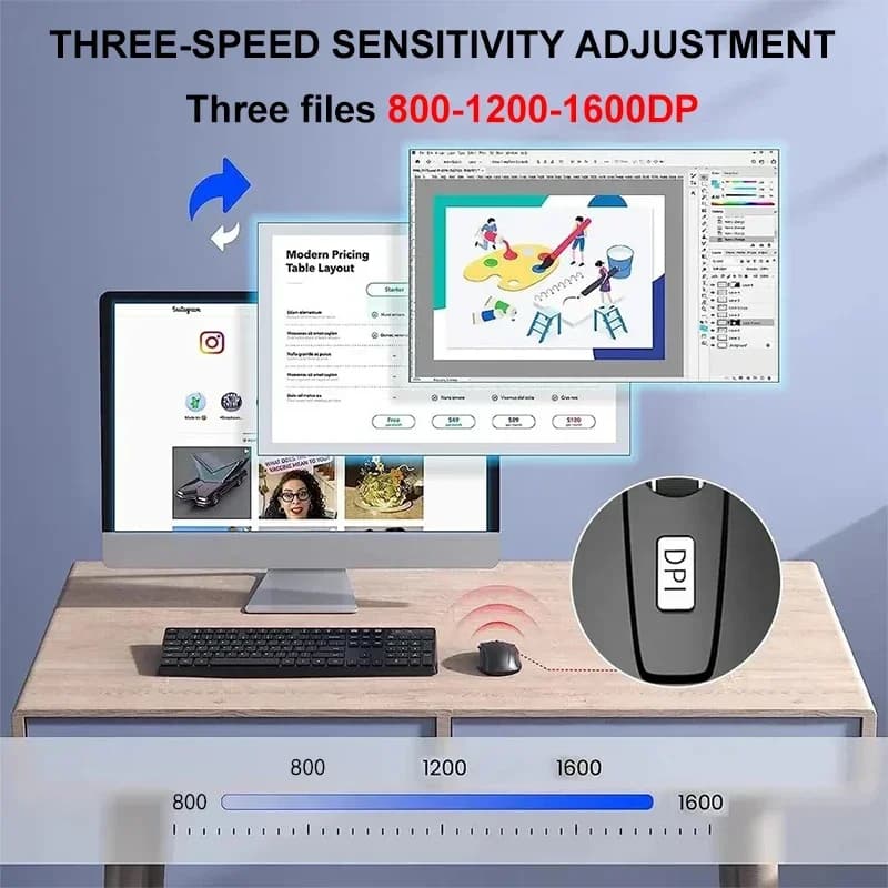 ماوس لاسلكي 2.4G بلوتوث 5.4 ماوس ألعاب مريح 800-1200-1600 DPI ماوس قابل لإعادة الشحن لأجهزة الكمبيوتر المحمول - 3