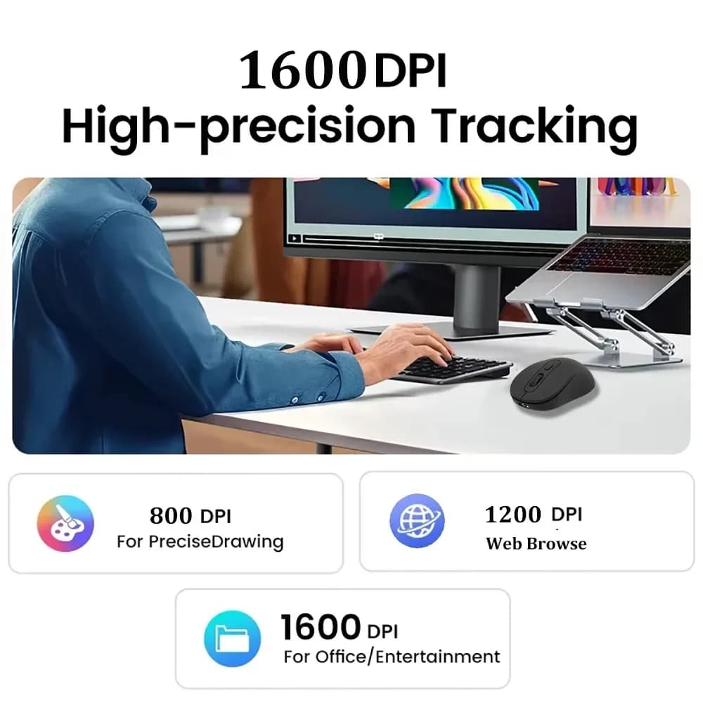 ماوس بلوتوث 5.2 ماوس لاسلكي 2.4G قابل لإعادة الشحن ماوس ألعاب ثنائي الوضع ماوس صامت 1600 DPI لأجهزة الكمبيوتر المحمول ماك بوك برو - 3