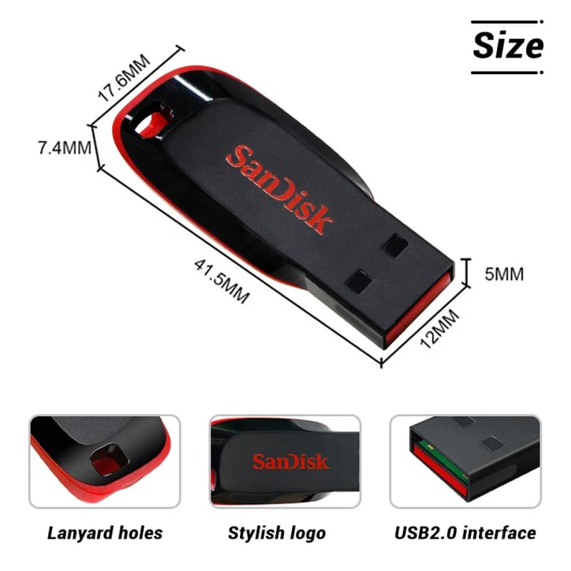 SanDisk Cruzer Blade محرك أقراص فلاش USB أصلي 16 جيجابايت 32 جيجابايت ذاكرة 64 جيجابايت 128 جيجابايت قرص تخزين محمول لأجهزة الكمبيوتر - 6