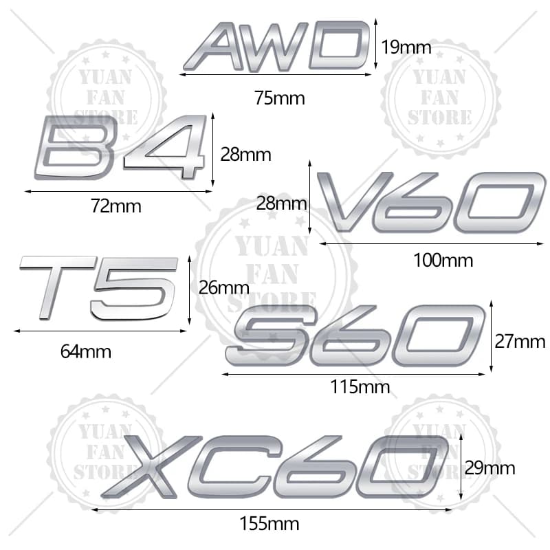 حرف معدني ثلاثي الأبعاد لسيارات فولفو CX40 CX60 CX90 V60 V40 S60 V70 XC70 D2 D3 D4 D5 D6 D7 D8 B2 B3 B4 B5 B6 T2 T3 T4 T5 T6 AWD - 2