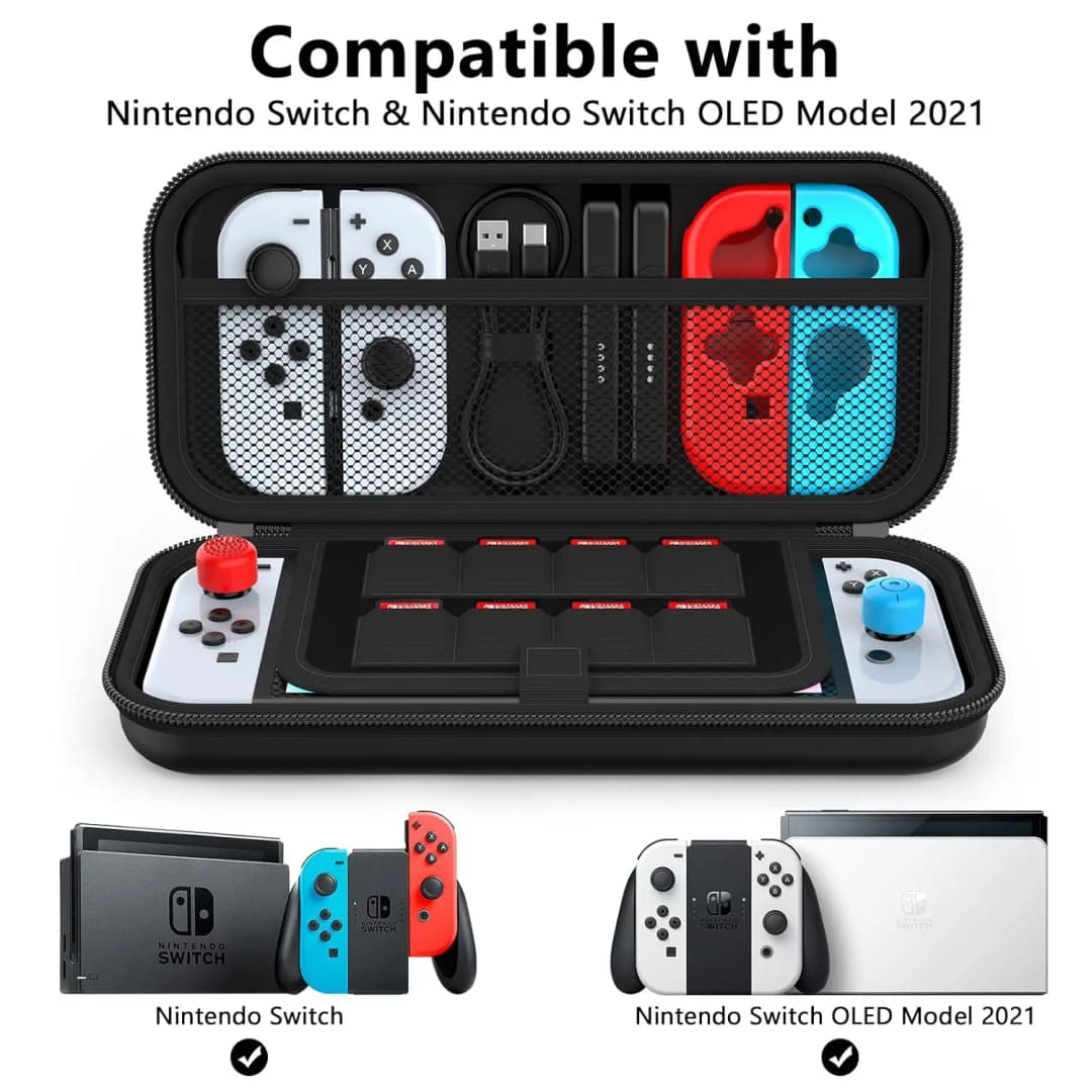 حقيبة حمل محمولة خفيفة الوزن لجهاز Switch، سعة كبيرة، مقاومة للماء، حقيبة تخزين واقية لإكسسوارات الألعاب - 6