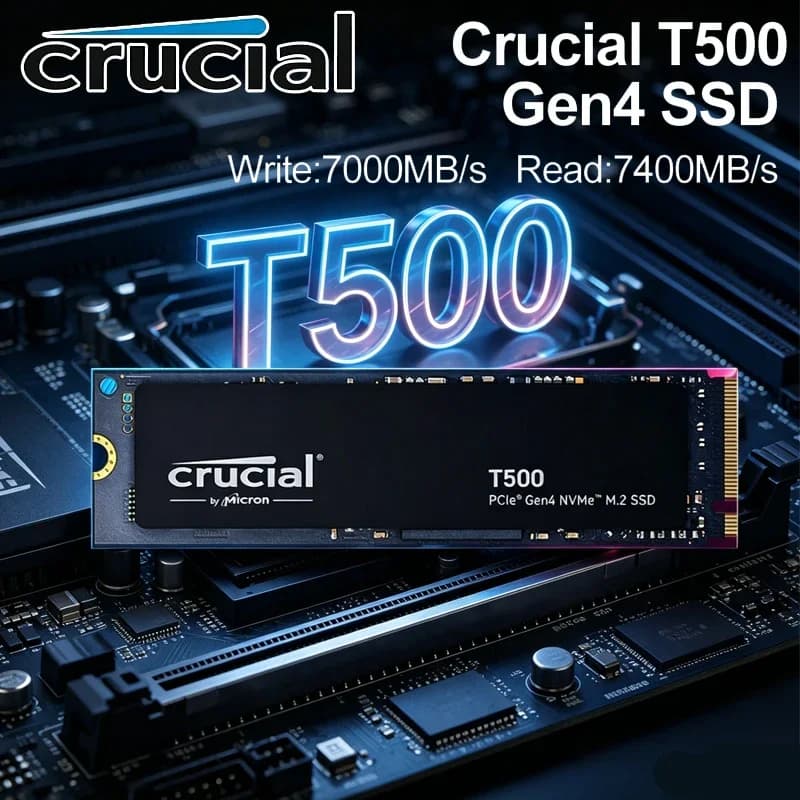 قرص صلب للألعاب Crucial T500 بسعة 1 تيرا بايت، PCIe Gen4 NVMe M.2 بسرعة 7300 ميجا بايت/ثانية، متوافق مع PS5 وأجهزة الكمبيوتر المحمولة والمكتبية، عبوة OEM أصلية CT1000T500SSD8