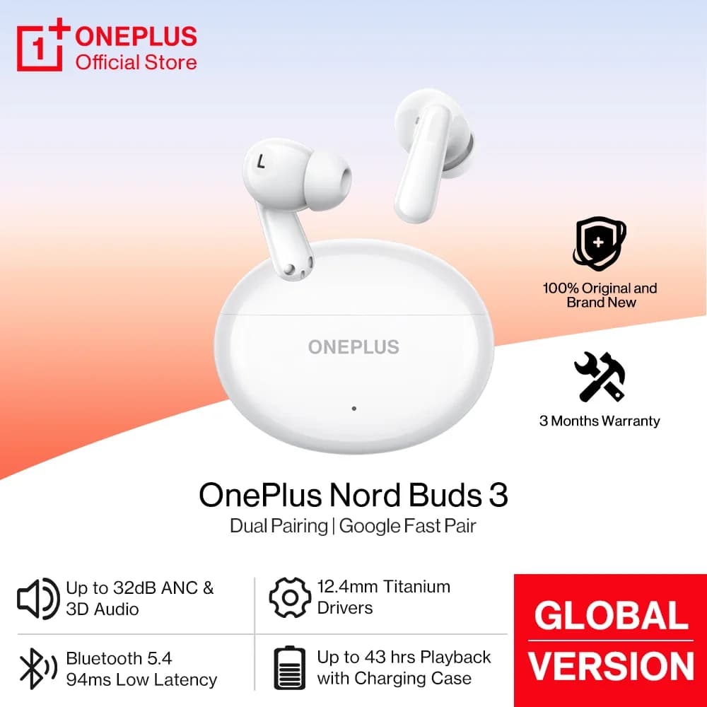 سماعات ون بلس نورد بودز 3 بلوتوث 5.4 إلغاء ضوضاء نشط 32dB بطارية 43 ساعة باس ويف 2.0 اقتران سريع من جوجل