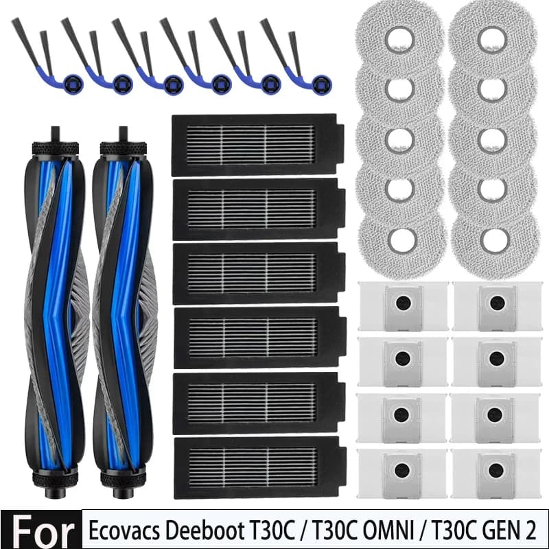 قطع غيار Ecovacs Deebot T30C / T30C OMNI / T30C GEN 2 / T30C OMNI GEN 2، فرشاة، مرشح، ممسحة، قماش، كيس غبار