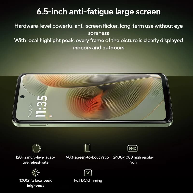 هاتف Motorola MOTO G55 ذكي بشاشة 6.5 بوصة بمعدل تحديث 120Hz وذاكرة 256GB ومعالج MediaTek Dimensity 7025 وكاميرا 50MP - 5