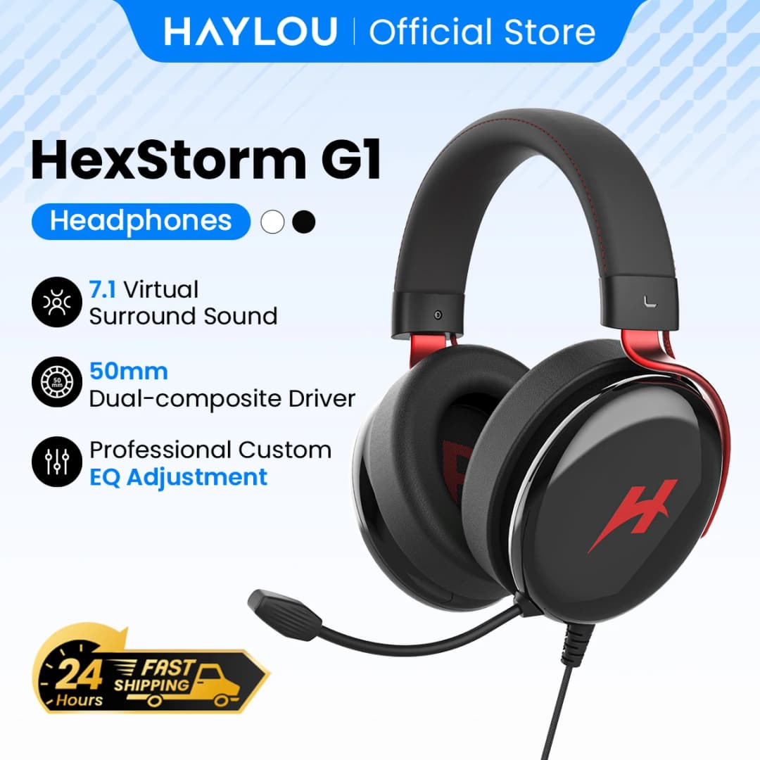 سماعات رأس للألعاب HAYLOU HexStorm G1 السلكية مع صوت محيطي 7.1 ومحرك مزدوج 50mm وميكروفون لأجهزة PS4 وPS5 وPC