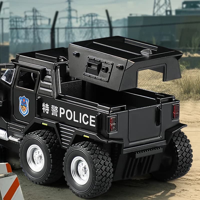 نموذج شاحنة شرطة SWAT مقياس 1:32، مركبة طرق وعرة مع صوت وإضاءة، هدية للأطفال - 5
