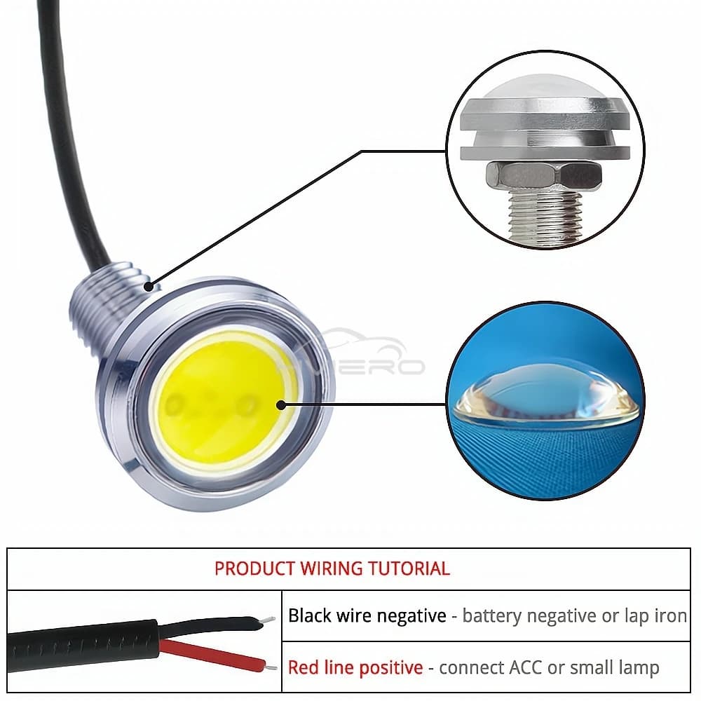2X 23mm مصابيح LED نهارية للسيارة عين النسر غطاء فضي إضاءة ضباب 12V إشارات الرجوع للخلف مصابيح خلفية احتياطية - 6