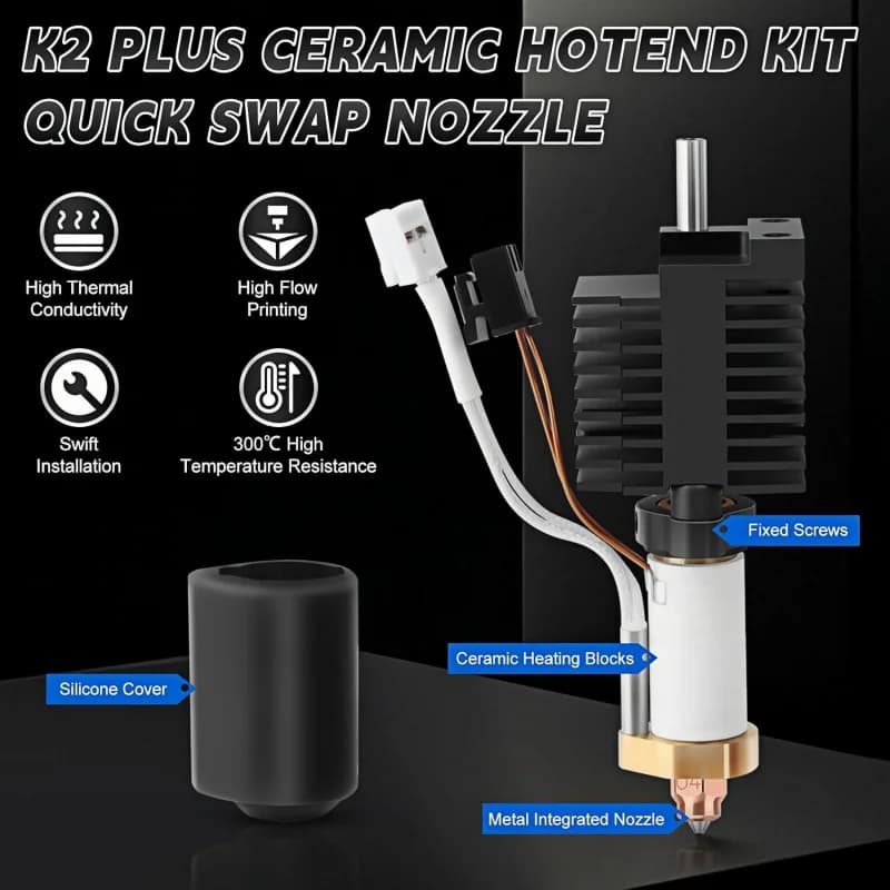 Oficial Creality K2 Plus Ceramic Heating Block Kit, with 0.4mm Quick Swap Nozzle,  Silicone Cover, Cleaning pin and  Allen Key - 2