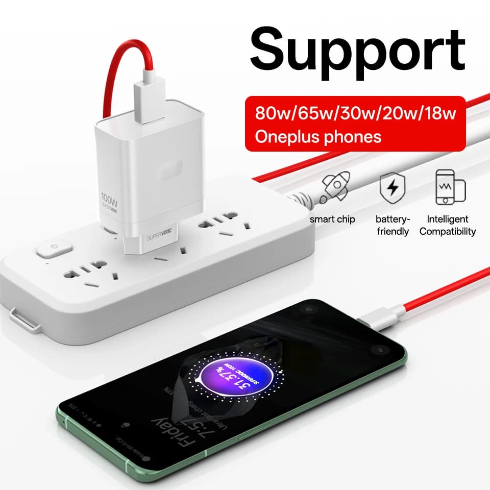 شاحن ون بلس الأصلي 100 واط SuperVOOC محول USB 80 واط 65 واط شحن سريع ون بلس 13 13S 12 11 10 نورد 5 4 9 لـ OPPO Realme - 2