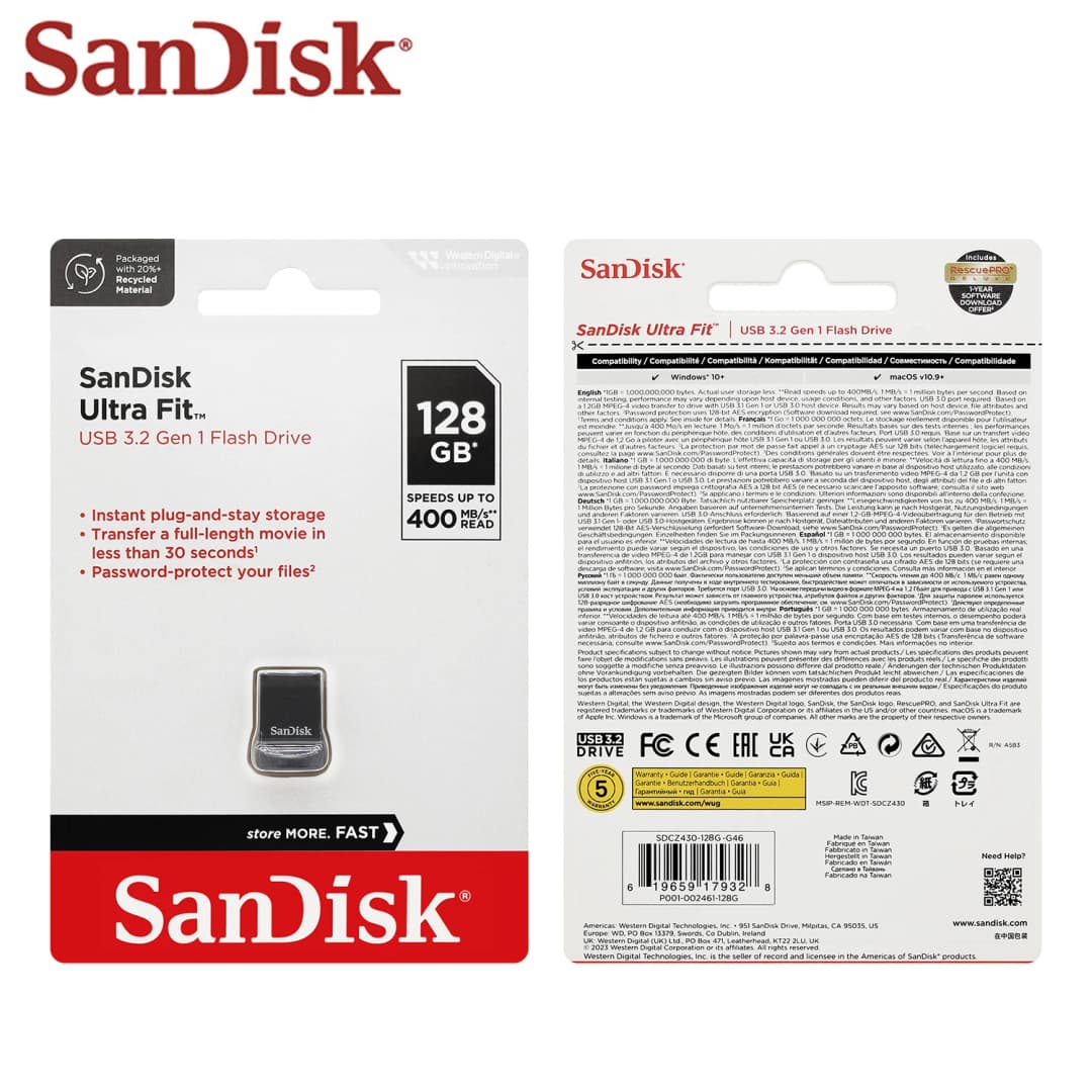 SanDisk Ultra Fit USB 3.2 Flash Drive Mini Pen Drive 16GB 32GB 64GB 128GB 256GB 512GB CZ430 Memory Stick Up to 400Mb/s U Disk - 5