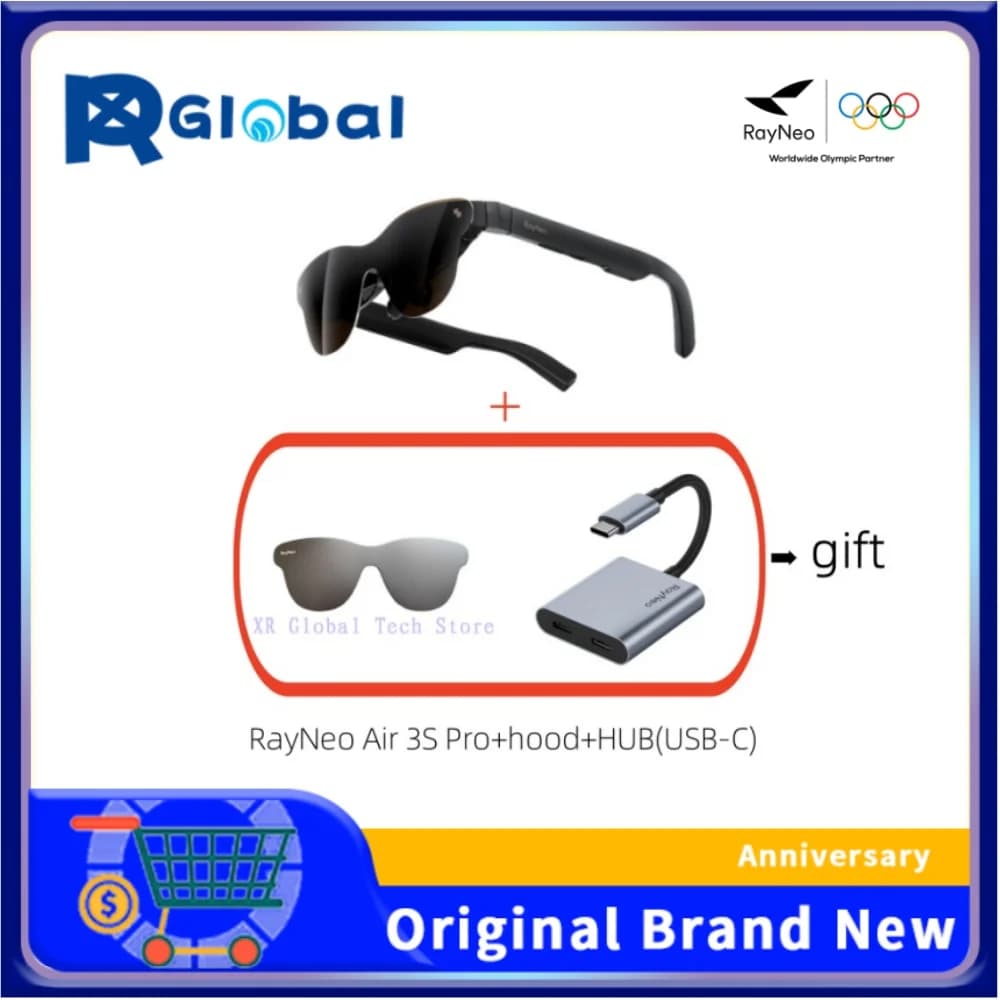 نظارات RayNeo Air 3S Pro الذكية للواقع المعزز، تعادل 4 أمتار و135 بوصة، صوت محيطي ثلاثي الأبعاد، 120 هرتز. وأيضاً RayNeo Air 4