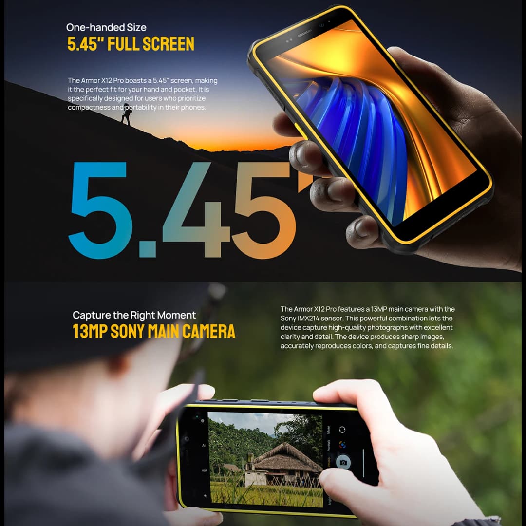 Ulefone Armor X12 Pro，Android 13 ，Up to 8GB+64GB ，4860mAh，13MP 5.45"4G NFC， Global Version，Dual 4G VoLTE，3-Card Slot - 3
