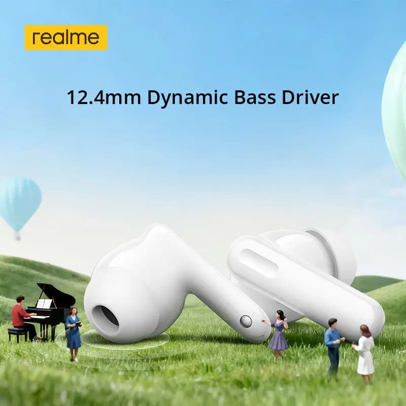 سماعات realme TechLife Buds TWS مع مشغل باس ديناميكي 12.4 ملم، بطارية تدوم حتى 36 ساعة، اتصال بجهازين، بلوتوث 5.4 - 4