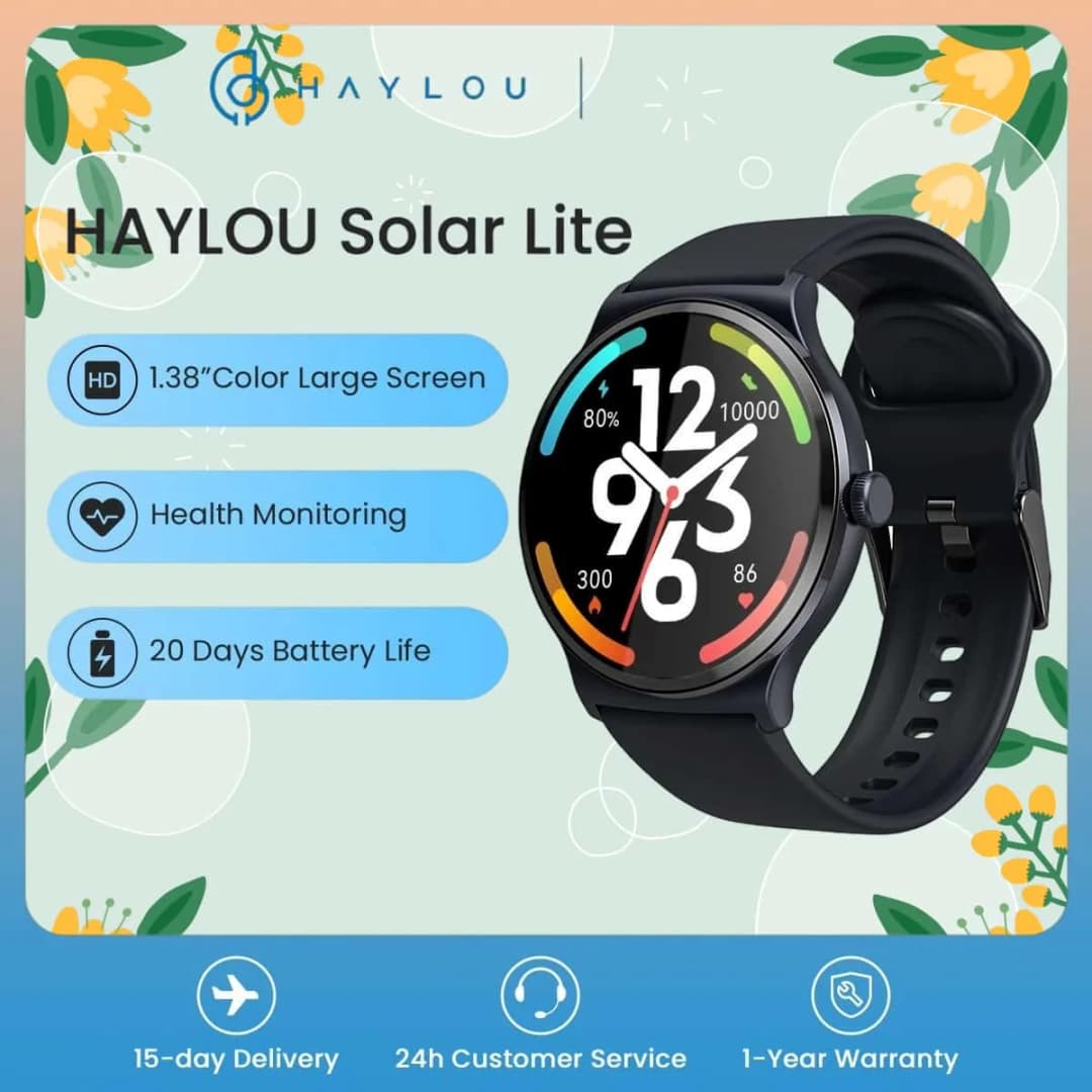 ساعة ذكية HAYLOU Solar Lite مع مكالمات صوتية وشاشة HD 1.38 بوصة ومراقبة صحية على مدار 24 ساعة وأكثر من 100 وضع رياضي وأكثر من 100 واجهة ساعة