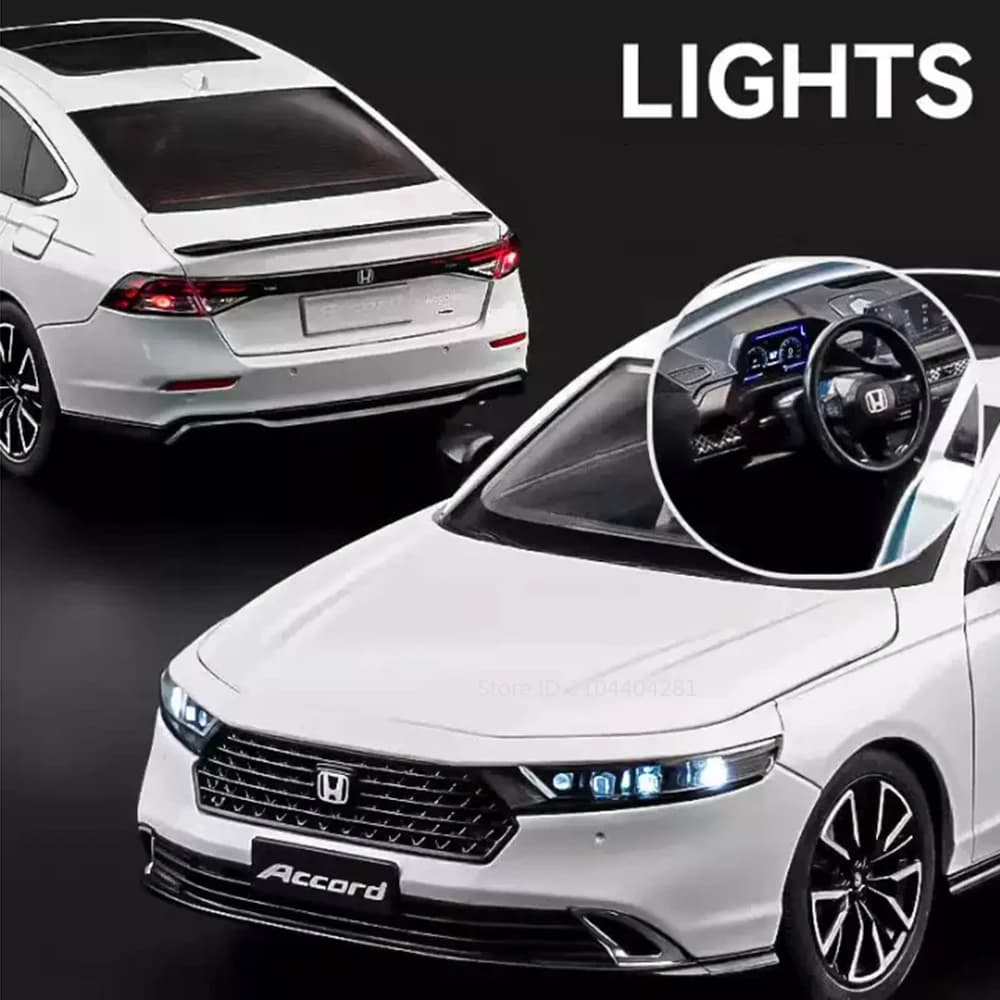 1:18 HONDA Accord Alloy Miniature Model Diecast Toy Door Opened Sound Light Pull Back Front Wheel Steering Classic Birthday Gift - 3
