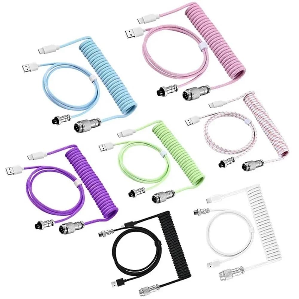 كابل ملفوف للوحة مفاتيح ميكانيكية، منفذ Type-C USB، كابل طيران ملفوف لأجهزة الكمبيوتر المكتبية والألعاب