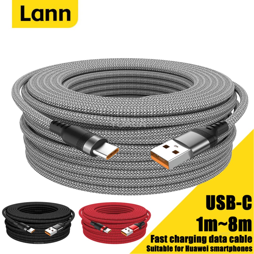 كابل شحن فائق السرعة USB C 6A لـ Huawei بطول 8 متر و5 متر و3 متر و2 متر و1 متر كابل معدات USB TYPE-C لـ Samsung وXiaomi وOPPO وOnePlus وكاميرا VR